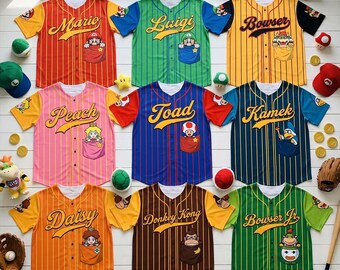 Super Mario Baseball Jersey, Mario Luigi Bowser Shirt, Nintendo Character Jersey, Disney Baseball Jersey, Gift for Kids US