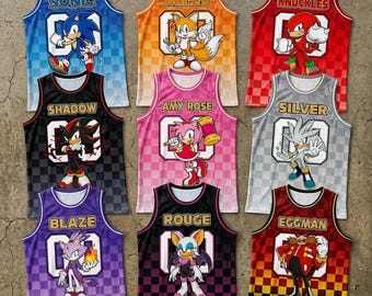 Sonic Basketball Jersey, Sonic The Hedgehog Cartoon Tank Top, Gaming Sleeveless Shirt for Kids & Men, Gamer Gift USA