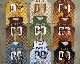 Lion King Basketball Jersey, Simba Nala Mufasa Cartoon Tank Top, Animal Character Sleeveless Shirt, Family Matching Gift USA