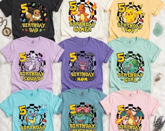 PKM Birthday Shirt Boy Girl Dad Mom Squad Tee, PKM Birthday Party Shirt, Custom Birthday Shirt, PKM Family Matching Tee, y2K Jersey