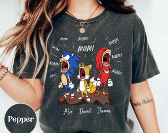 Funny Mom Shirt Personalized Kids Names, Sonic Style Mom Life Shirt, Custom Family Gift for Mom, Mothers Day Funny Shirt