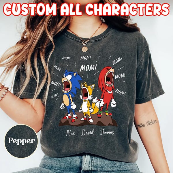 Funny Mom Shirt Personalized Kids Names, Sonic Style Mom Life Shirt, Custom Family Gift for Mom, Mothers Day Funny Shirt