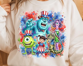 Monsters and Friends Design Png, 4 juli Amerikanska Filmer Glitter Akvarell Färgglad PNG, Ladda ner Fil
