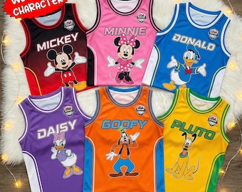 Mickey Mouse Basketball Jersey, Minnie Donald Goofy Cartoon Tank Top, Disney Sleeveless Shirt, Family Matching Outfit Gift USA