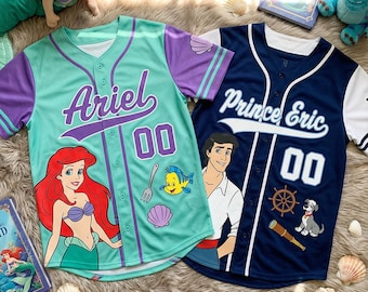 Little Mermaid Birthday Baseball Jersey, Custom Name Ariel Family Matching Shirt, Flounder Sebastian Party Outfit, Birthday Girl Boy Gift