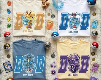 Poke Dad Shirt Comfort Colors Gamer Dad Tee Fathers Day Gift  Gengar Eevee Anime Dad Birthday Shirt, Y2K Shirt