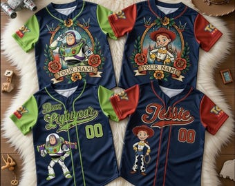 Toy Story Baseball Jersey for Kids – Woody, Buzz Lightyear, Jessie, Rex, Lotso Shirt, Disney Pixar Outfit Gift for Boys Girls, Y2K Jersey