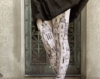 Printed Leggings -  Victorian City womens leggings, zeppelins, art Leggings , tights, bottoms, Fox Savant nee Carousel INK Leggings