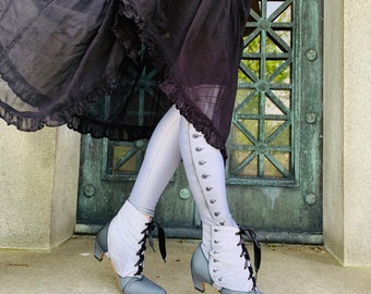 Black Spat Leggings,  Victorian Spat Leggings - SALOON - womens leggings, legwear, tights , black , grey