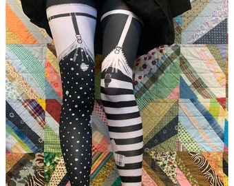 PIRATE Leggings - Striped Polka Dot LEGGINGS , garter leggings, Womens tights, stockings, bottoms, tights,