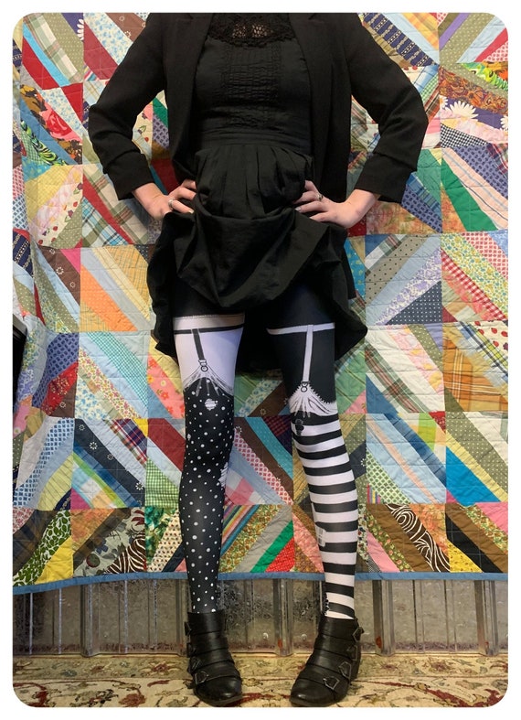 Striped Leggings, PIPPI garter TIGHTS - faux thig