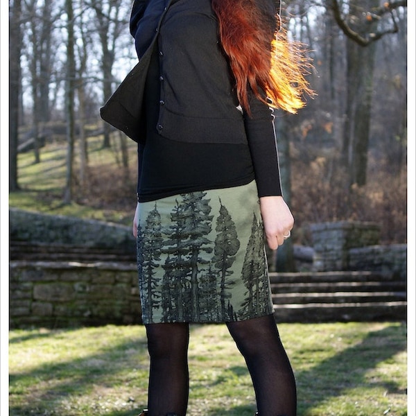Redwood Forest Pencil skirt - Printed skirt - OLIVE Mini skirt - SMALL