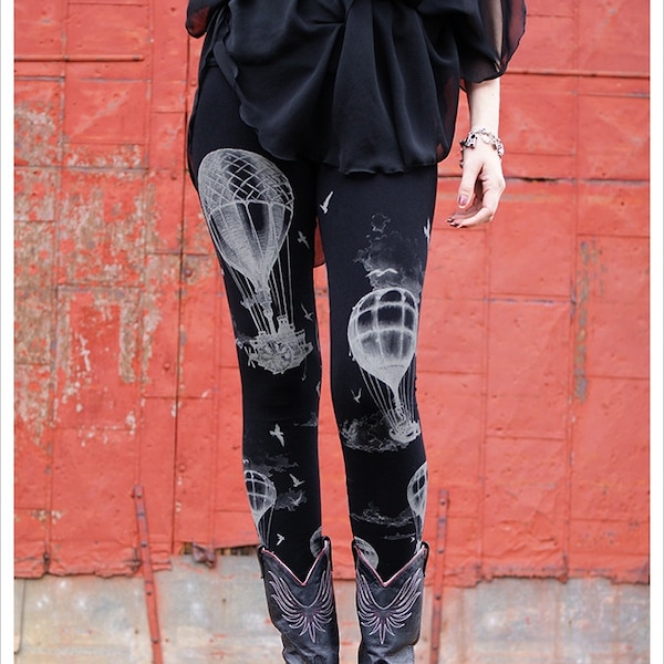 Hot Air Ballon Leggings - BLACK  - Bottoms - Womens Tights - PANTS Legwear