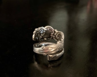 Vintage Spoon Ring - Sterling Silver Plated vintage Victorian Spoon - decorative Silver Ring