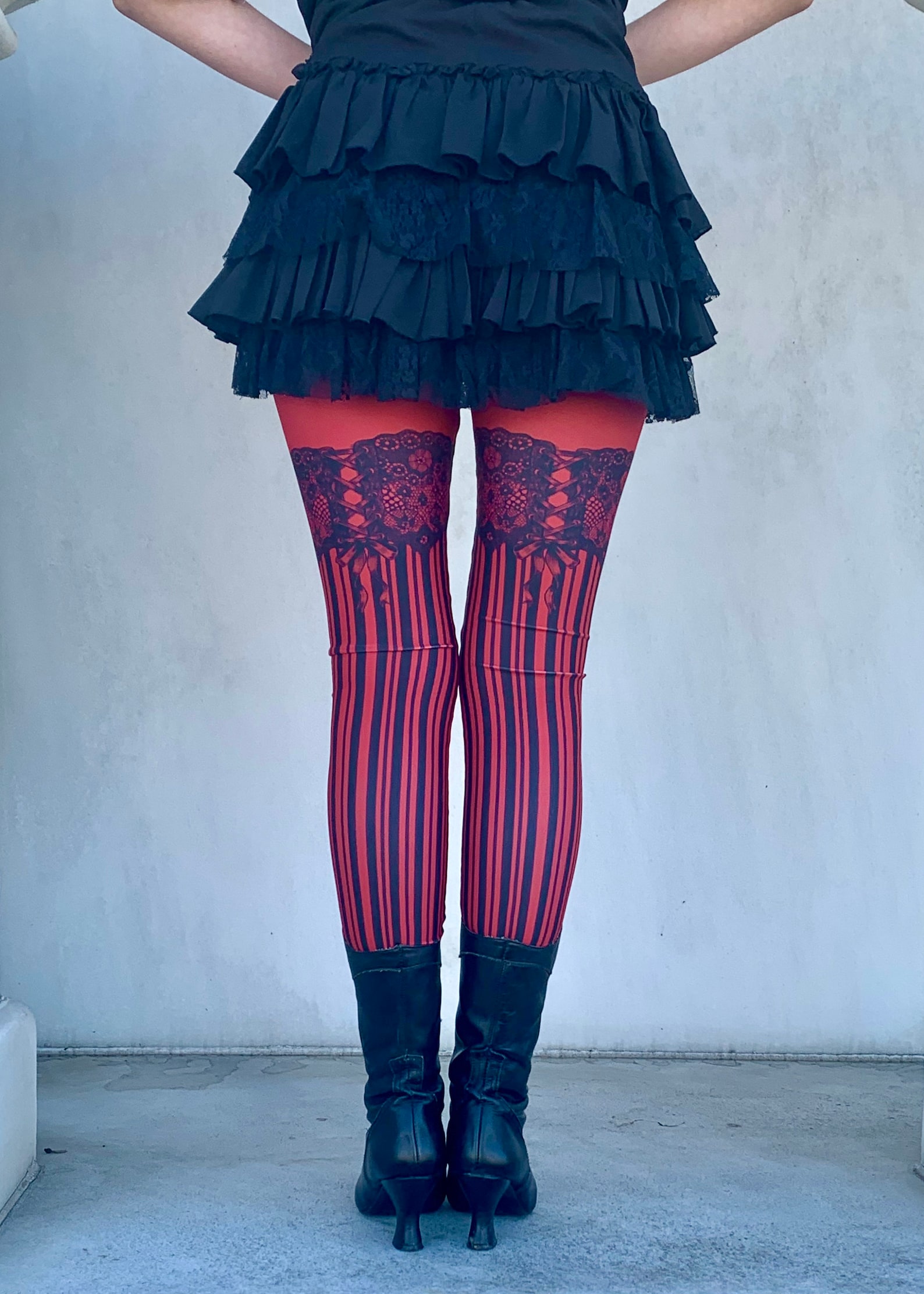 Red Burlesque Garter Leggings Tights Garter Leggings Womens Etsy