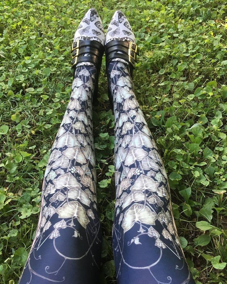 Ivy Leggings Queens of Wands Full Moon Ivy Vines Black printed tights image 4