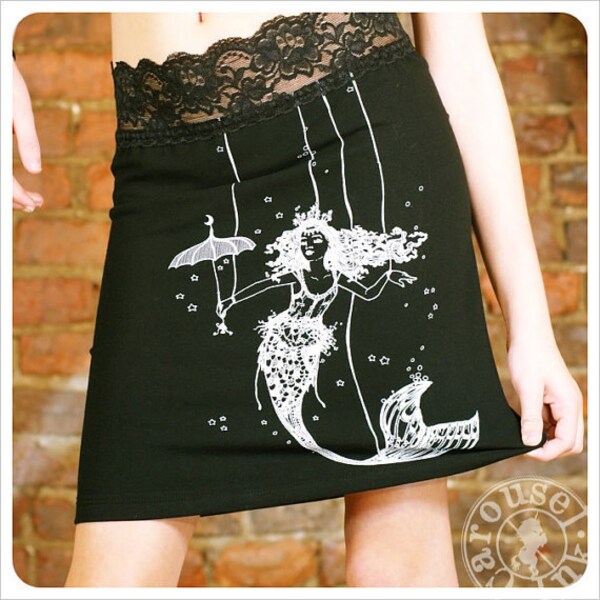 Mermaid Skirt -  Black Mini Skirt - MEDIUM skirt