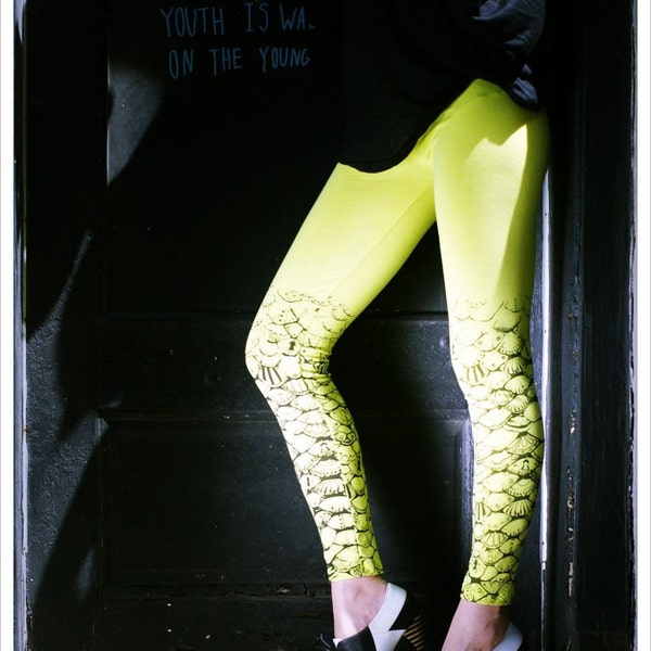 Neon Yellow Leggings - Womens Leggings - Legging - Neon Tights - MEDIUM legging