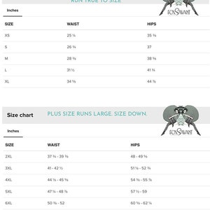 the size chart for the legging size chart