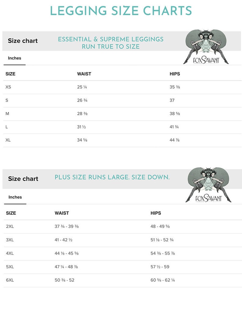 the size chart for the legging size chart