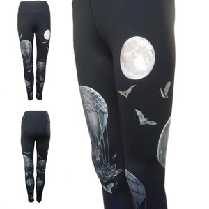 Hot Air Balloon Leggings Bats, Full Moon Leggings Printed Leggings , tights, bottoms, Fox Savant nee Carousel INK Black Leggings image 4