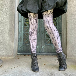 Printed Leggings Victorian City womens leggings, zeppelins, art Leggings , tights, bottoms, Fox Savant nee Carousel INK Leggings image 2