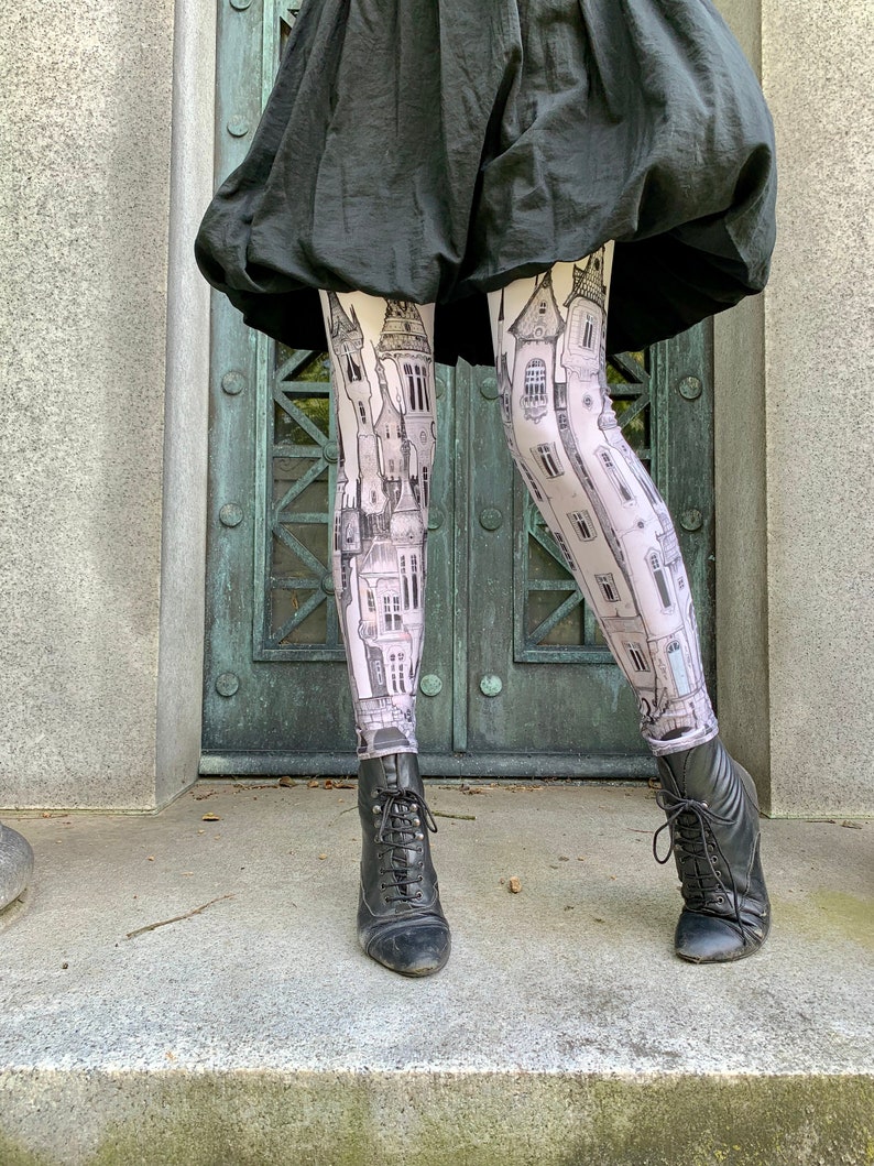 Printed Leggings Victorian City womens leggings, zeppelins, art Leggings , tights, bottoms, Fox Savant nee Carousel INK Leggings image 2