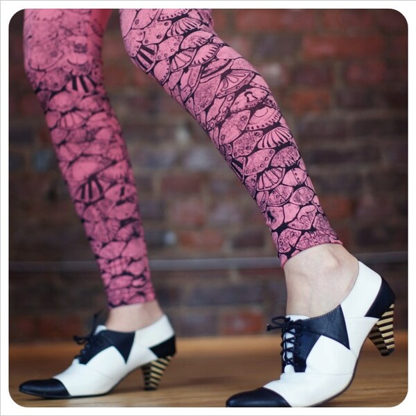 SALE - Mermaid Leggings Steampunk Leggings -  Cotton Candy Pink Leggings - Screen print Clothing Cotton Fantasy Art clothing