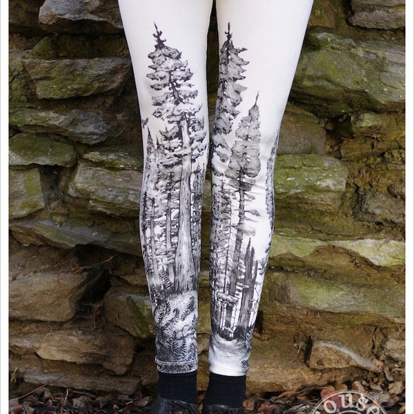 Redwood Forest Leggings - Womens Legging - CREAM - Tights - tree tights -  XLARGE