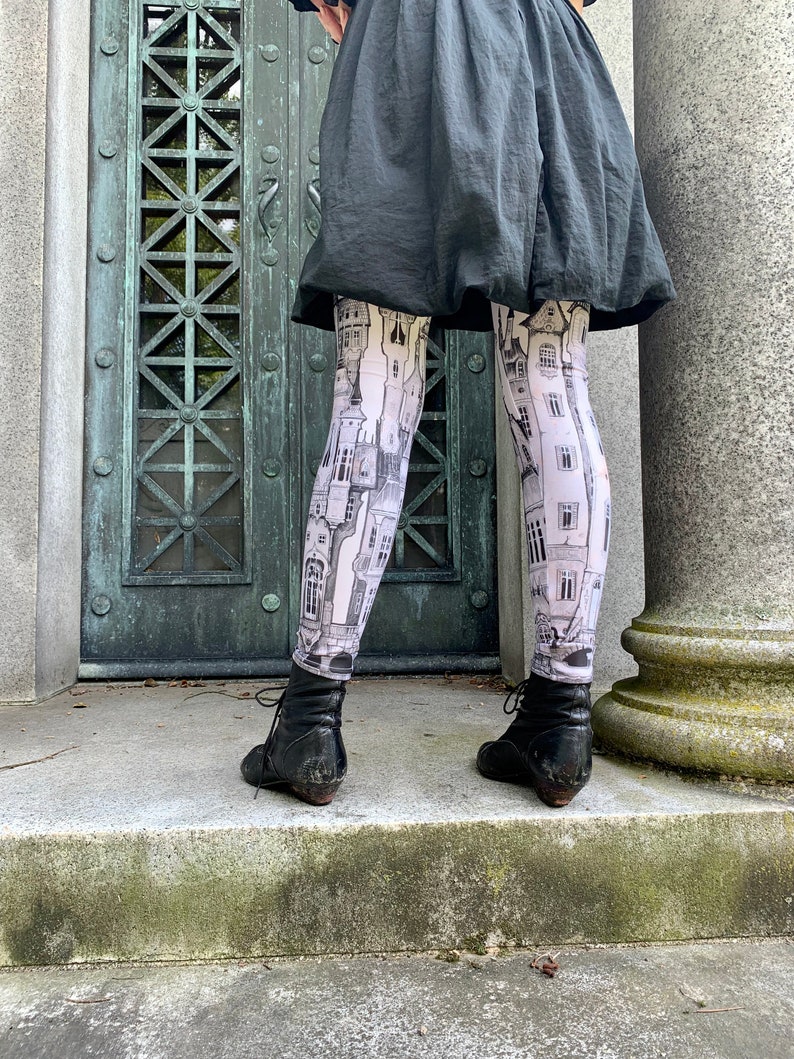 Printed Leggings Victorian City womens leggings, zeppelins, art Leggings , tights, bottoms, Fox Savant nee Carousel INK Leggings image 3