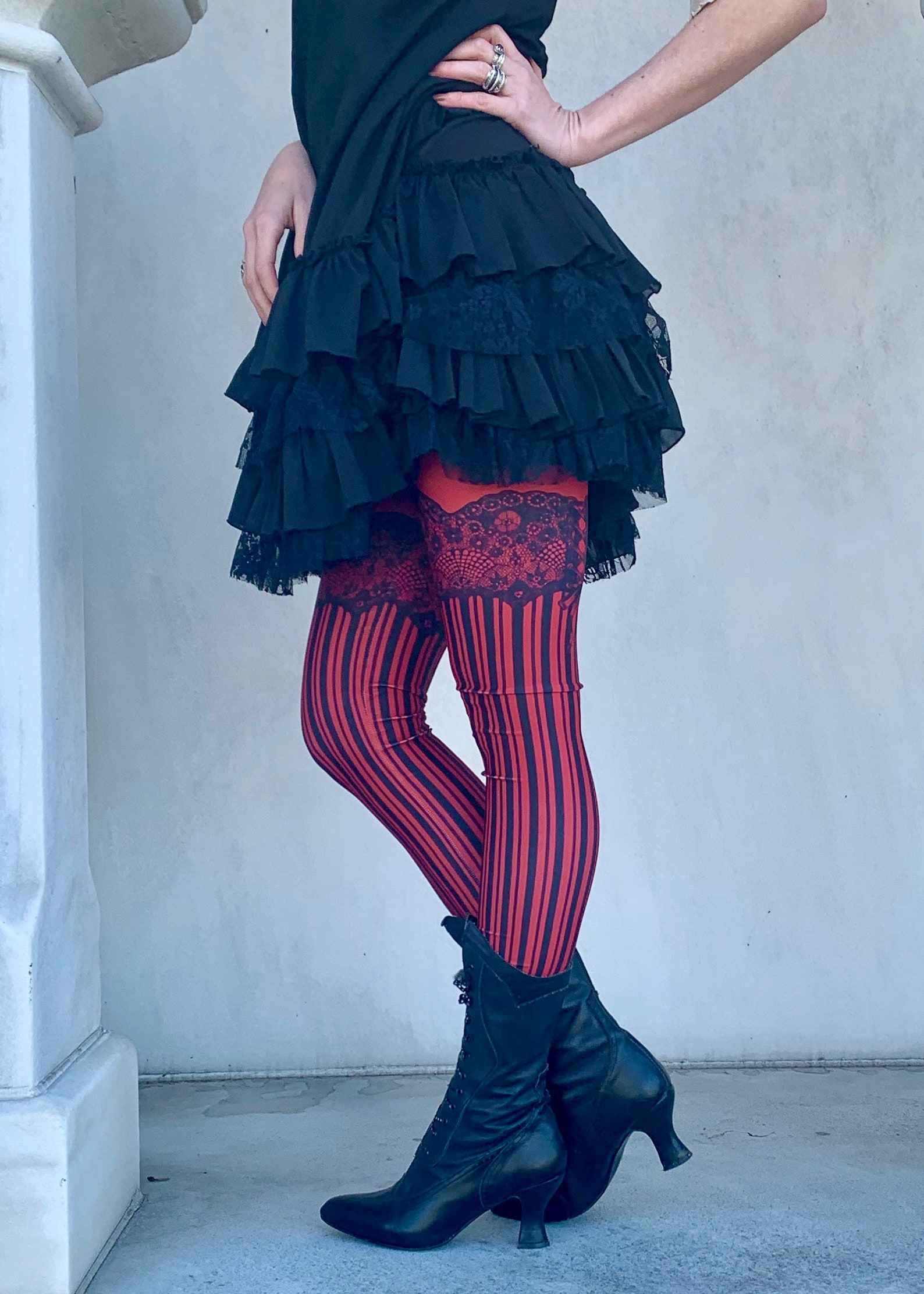 Red Burlesque Garter Leggings Tights Garter Leggings Womens Etsy