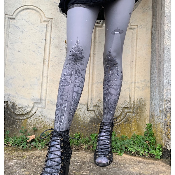 Grey Forest Leggings - UFO grey forest tights woods legwear