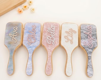 Personalized Acetate Hair Brush with Rhinestone Custom Name, Bling Marble Paddle Brush, Bridesmaid Gift, Custom Font & Crystal Color