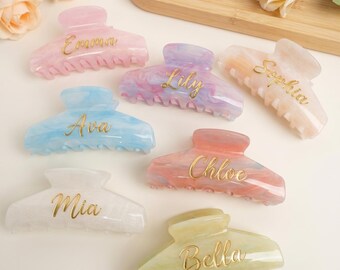 Personalized Acetate Hair Claw Clip, Custom Name Hair Clip, Large Hair Claw, Bridesmaid Gift, Custom Hair Accessory, Gold UV Lettering