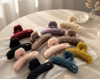 Pluche pluizige haarklauwclip, grote sherpakaakclip van nepbont, gezellig winterteddyhaaraccessoire voor dik haar, minimalistisch cadeau voor vrouwen, 5 inch