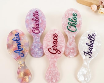 アセテート製ヘアブラシ、名入れ可能、カスタムネーム入りラインストーンクッションヘアブラシ（女性・女の子向け）、手作りキラキラ輝くヘアケアツールギフト