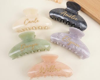 Minimalist Personalized Hair Claw Clip, Custom UV Gold Name Acetate Clip, Elegant Neutral Hair Accessory, Gift for Her Aesthetic Style