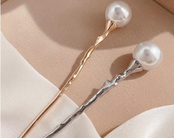 Modern Pearl Hair Pin, Minimalist Gold Silver Hair Stick for Buns Ancient Chinese Hanfu Accessory Elegant Wedding Gift for Her Hair Fork