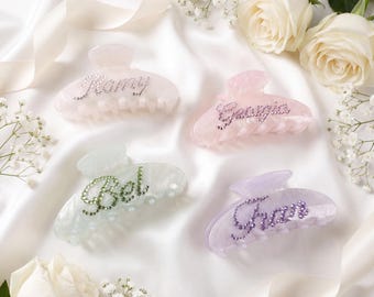 Custom Rhinestone Name Hair Claw Clip, Personalized Acetate Hair Catch, Large Jelly Color Hair Accessory, Custom Font Gift for Her