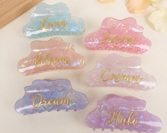 Custom Name Hair Claw Clip Personalized Acetate Hair Shell Cloud Clips, Gold/Silver UV Print Hair Jaws, Bridesmaid Gifts, Hair Accessory