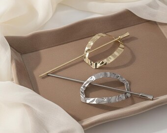Geometric Metal Hair Slide Hammered Gold and Silver Minimalist Bun Holder for Modern Daily Wear Elegant Hair Accessory Special Gift for Her