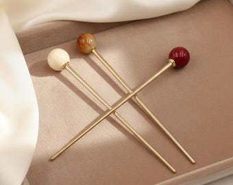 Minimalist Metal Hair Stick Gold Plated Pin with Round Ball Pearl  Modern Bun Hairstyling Tool for Daily Wear Elegant Gift for Her Hairpin