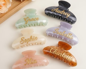 Personalized Name Hair Claw Clip, Custom UV Printed Acetate Hair Clip with Gold or Silver Foil Text, Made Just for Her Gift Daily Use