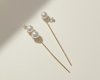 Minimalistische parelhaarstok, elegante gouden metalen haarspeld voor broodjes, moderne chignonhaarvork, chique bruidshaaraccessoire voor dames en meisjes