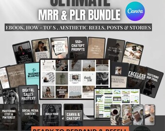 Ultimate Ebook PLR & MRR Faceless Digital Marketing Course Bundle Templates Canva with Master Resell