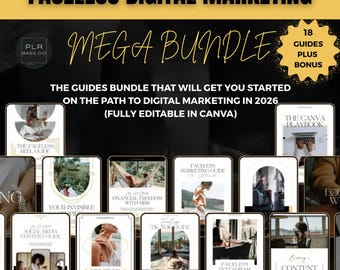 Faceless Marketing Course Bundle MRR & PLR for Passive Income Digital Marketing 18 Guides Canva
