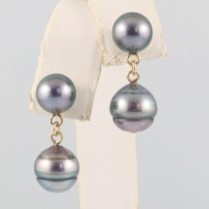Tahitian pearl earrings, Tahitian Pearl stud earrings, stud dangle drop earrings, black pearl earrings, pearl jewelry, handcrafted jewelry