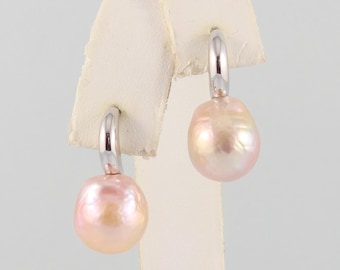 Pendientes de perlas, pendientes de perlas plateadas con forma de luna, pendientes de perlas tipo kasumi, perlas de agua dulce nucleadas, joyería de perlas hecha a mano