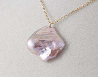 Baroque Pearl pendant necklace, flameball fireball pearl pendant, freshwater pearl jewelry, made in Canada