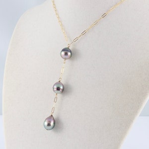 Tahitian pearl necklace, Tahitian pearl drop pendant, peacock Tahitian pearls, saltwater black pearls, Canadian handcrafted pearl jewelry